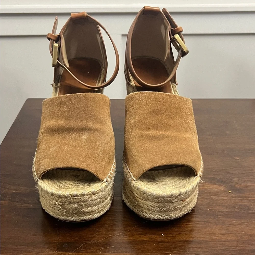 Marc Fisher Tan Suede Espadrille Wedge Sandals